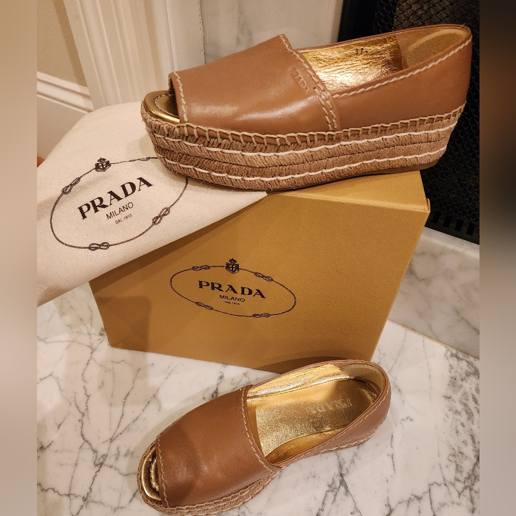 Prada Platform Peep-Toe Espadrilles Shoes